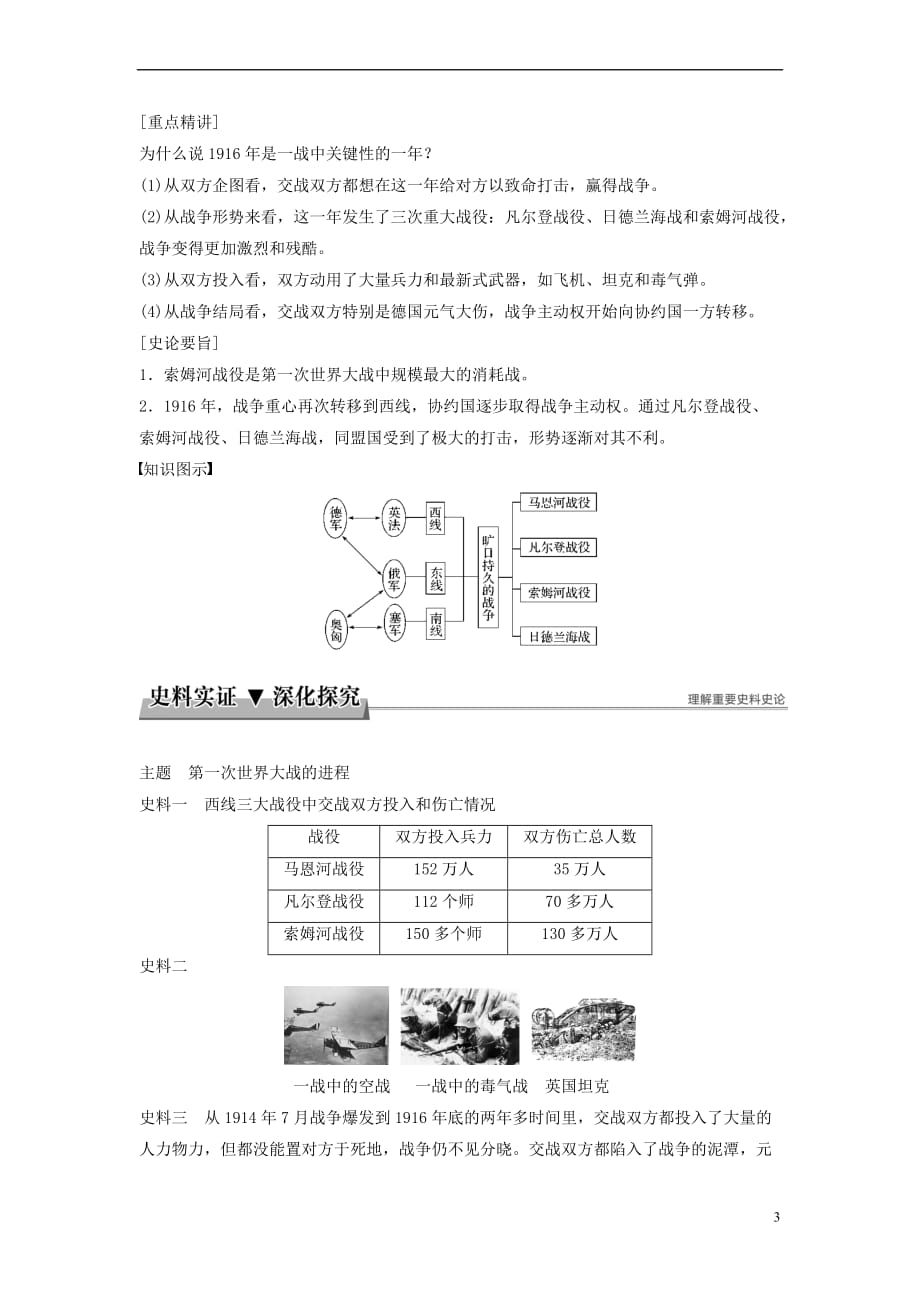 2017-2018学年高中历史 第一单元 第一次世界大战 第2课 旷日持久的战争学案 新人教版选修3_第3页