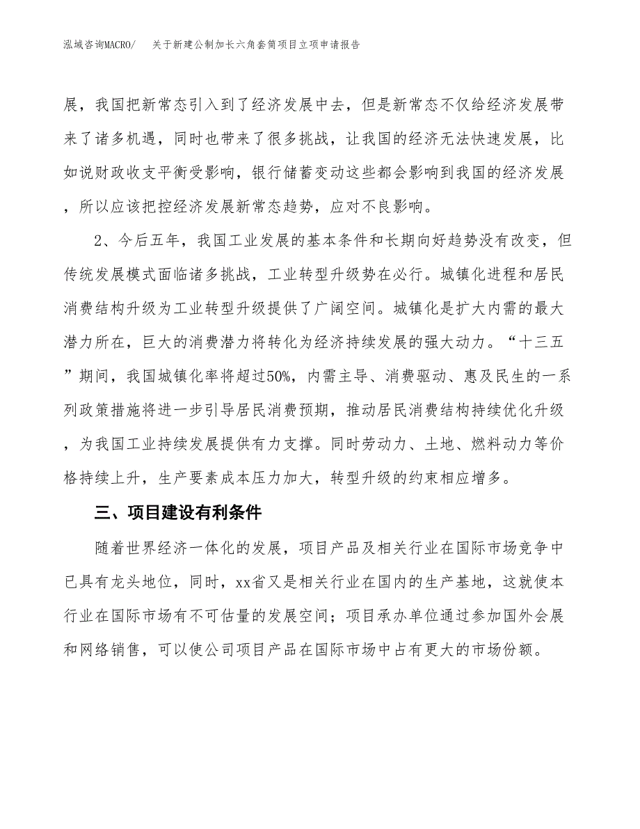 关于新建公制加长六角套筒项目立项申请报告模板.docx_第3页