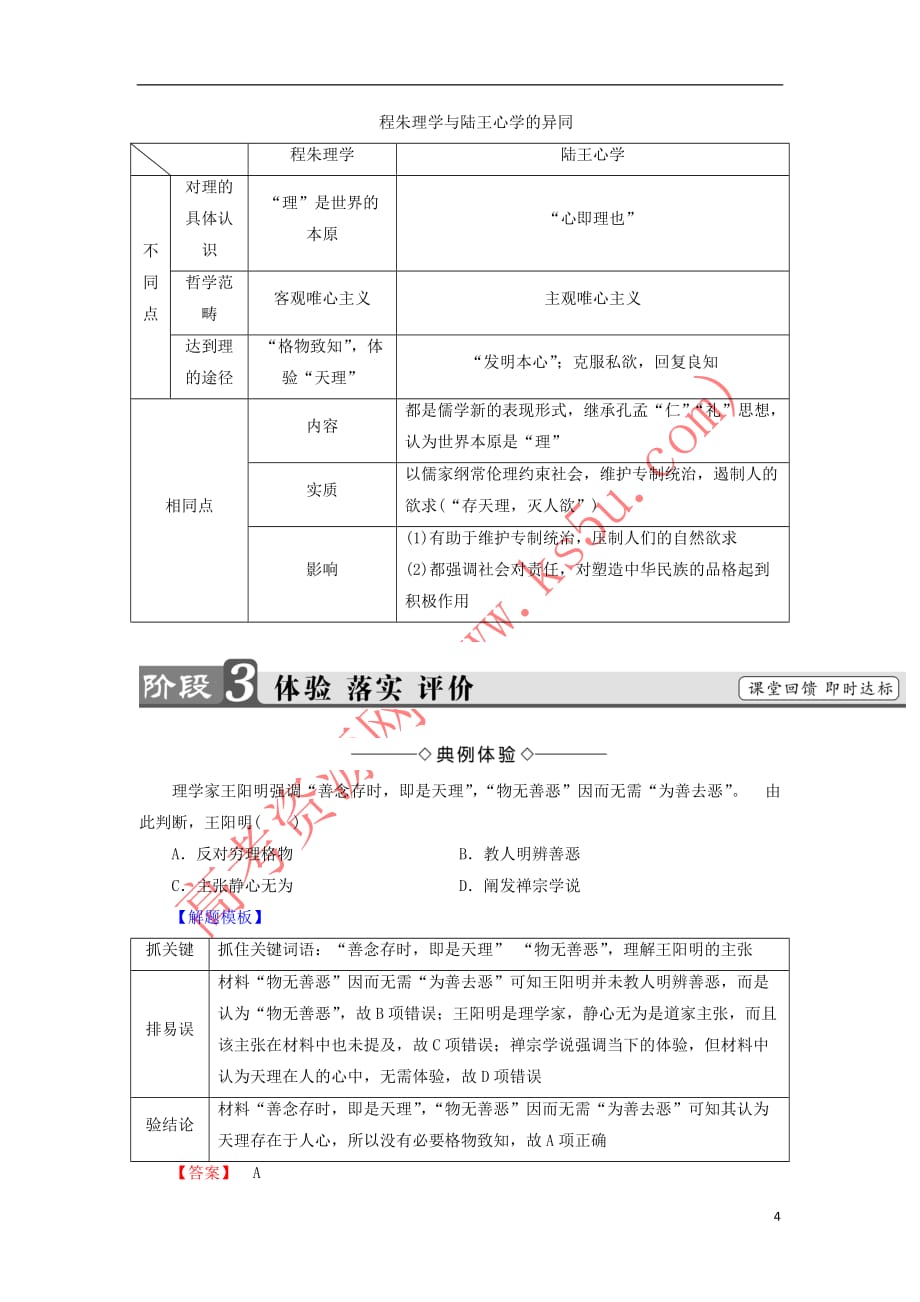 2017-2018学年高中历史 第1单元 中国古代思想宝库 第4课 宋明理学教师用书 岳麓版必修3_第4页