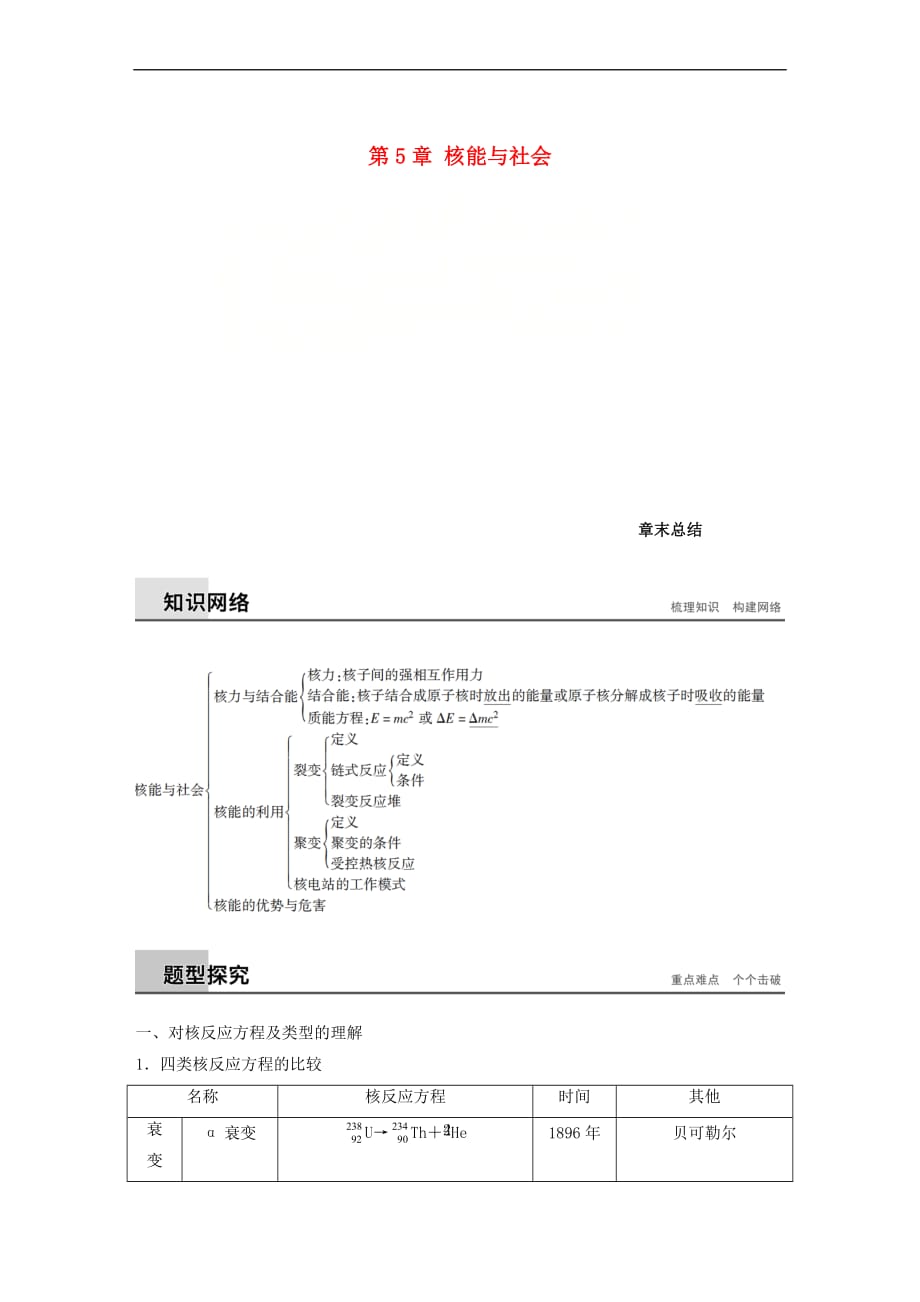 2017-2018学年高中物理 第5章 核能与社会章末总结学案 沪科版选修3-5_第1页