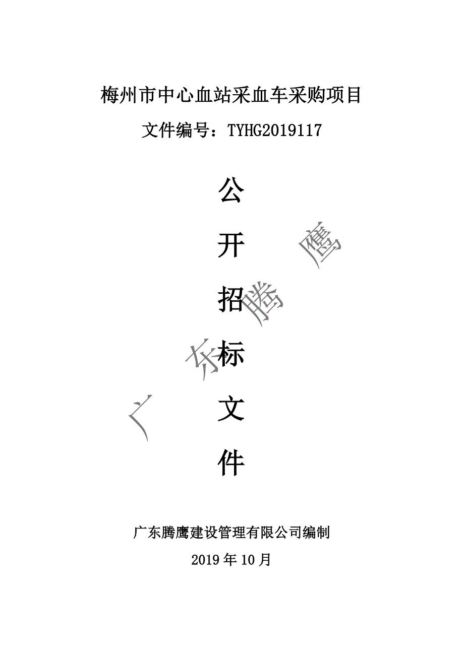 梅州市中心血站采血车采购项目招标文件_第1页