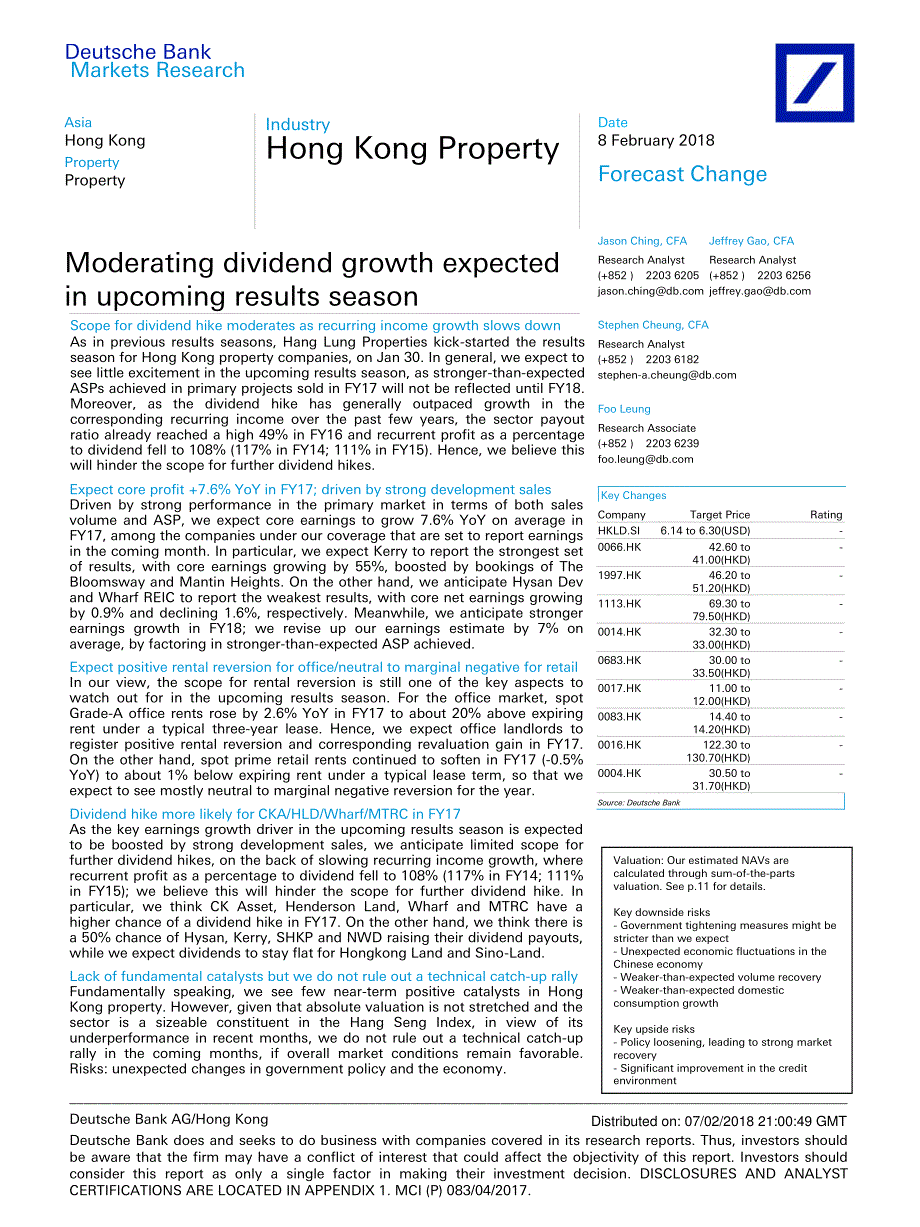 德银-港股-房地产行业-在即将到来的财报季中预期股息增长放缓-20180208-32页-可来Kline_第1页