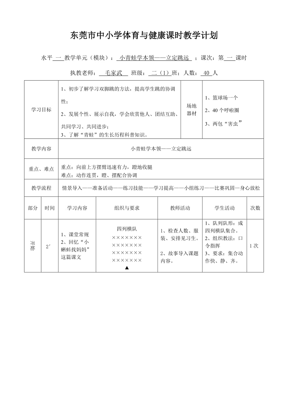 小学小青蛙学本领立定跳远体育教学设计_第4页