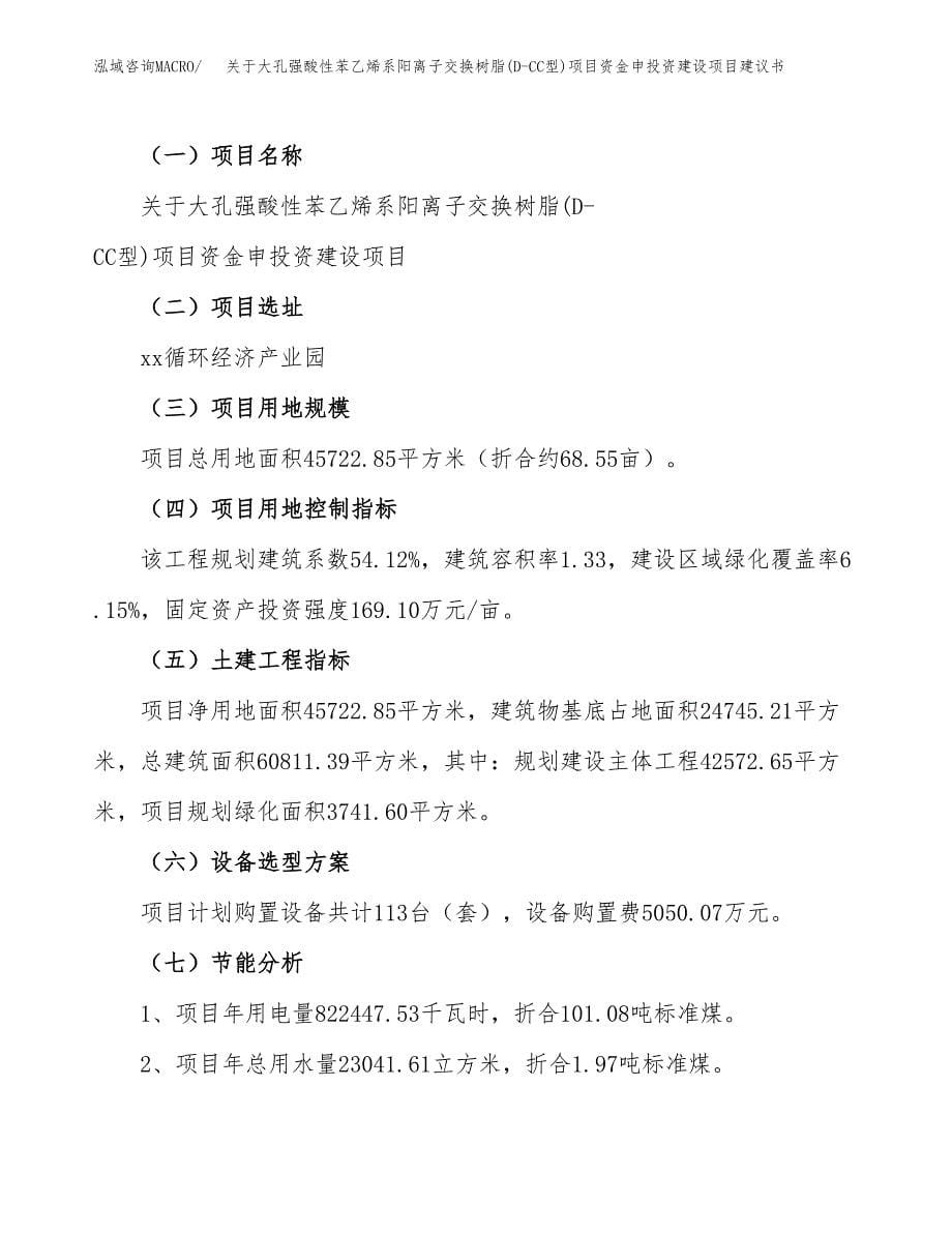 关于大孔强酸性苯乙烯系阳离子交换树脂(D-CC型)项目资金申投资建设项目建议书范文（总投资16000万元）.docx_第5页