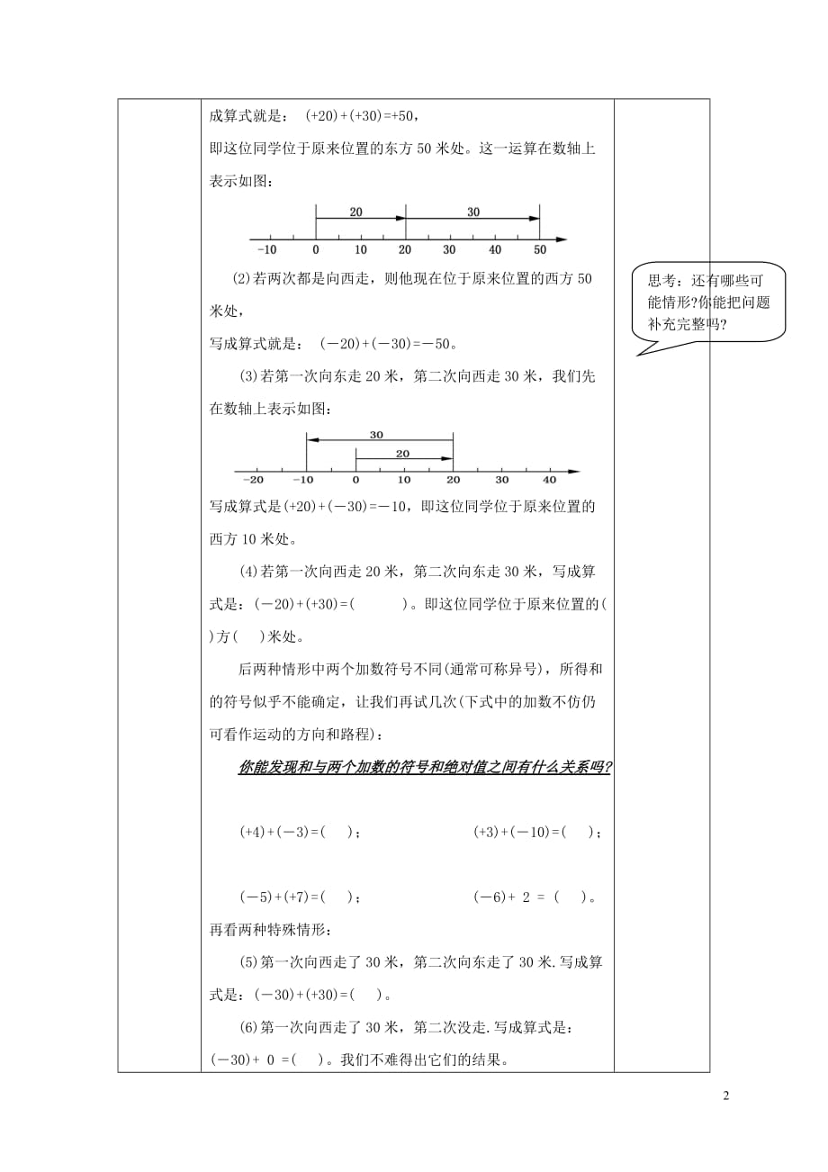 2016-2017学年七年级数学上册 1.4 有理数的加减（加法1）教案 （新版）沪科版_第2页