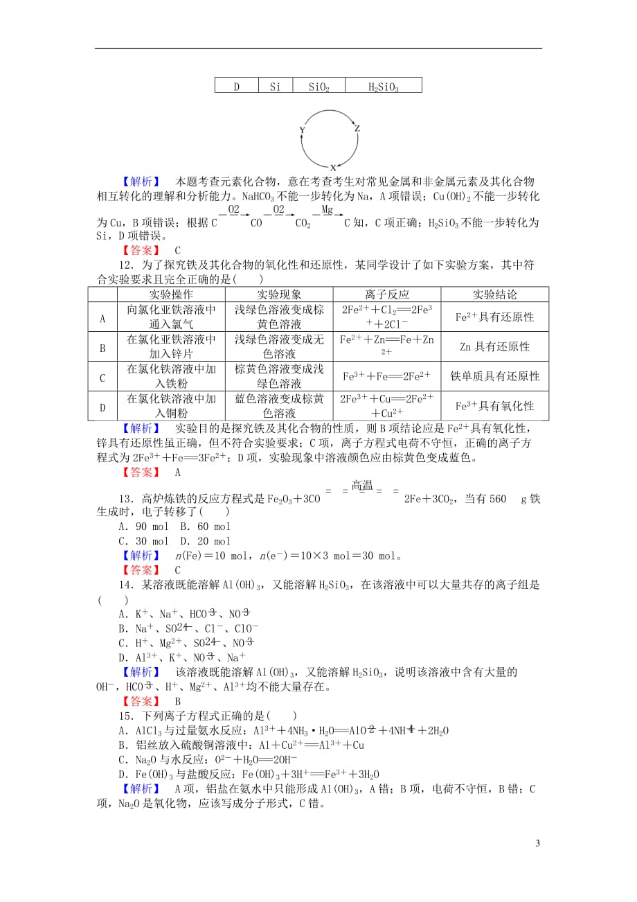 2017-2018学年高中化学 专题3 从矿物到基础材料综合测试 苏教版必修1_第3页