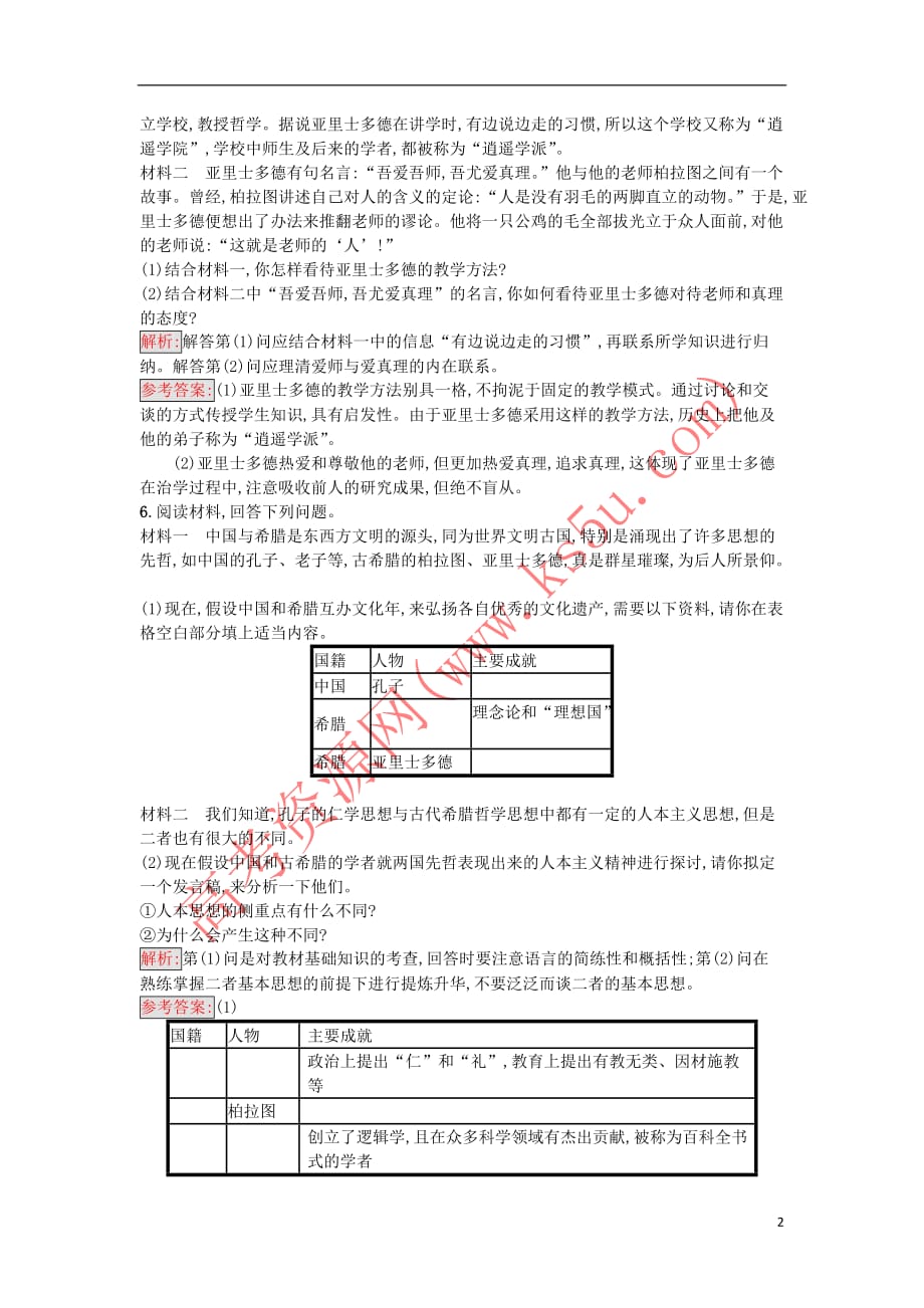 2017-2018学年高中历史 第一单元 东西方先哲 第3课 百科全书式的学者亚里士多德课时训练 岳麓版选修4_第2页