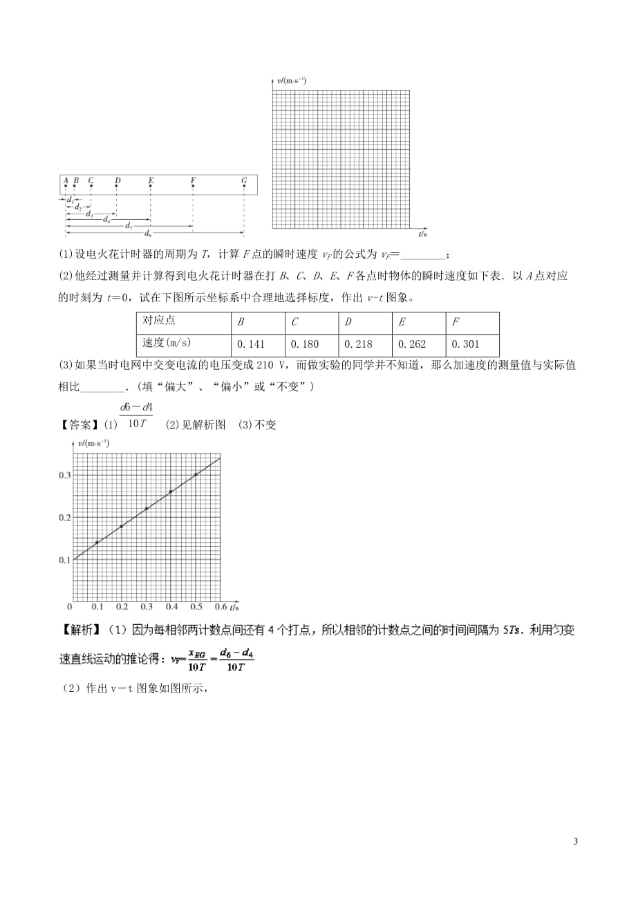 2017-2018学年高中物理 专题1.4 实验 用打点计时器测速度（练）新人教版必修1_第3页