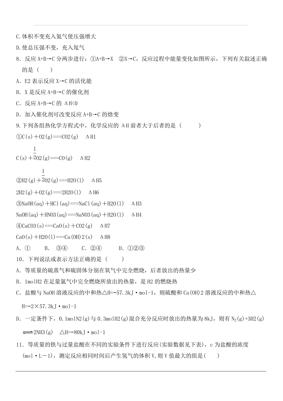 甘肃省临夏中学2019-2020学年高二上学期第一次月考化学试题 含答案_第2页