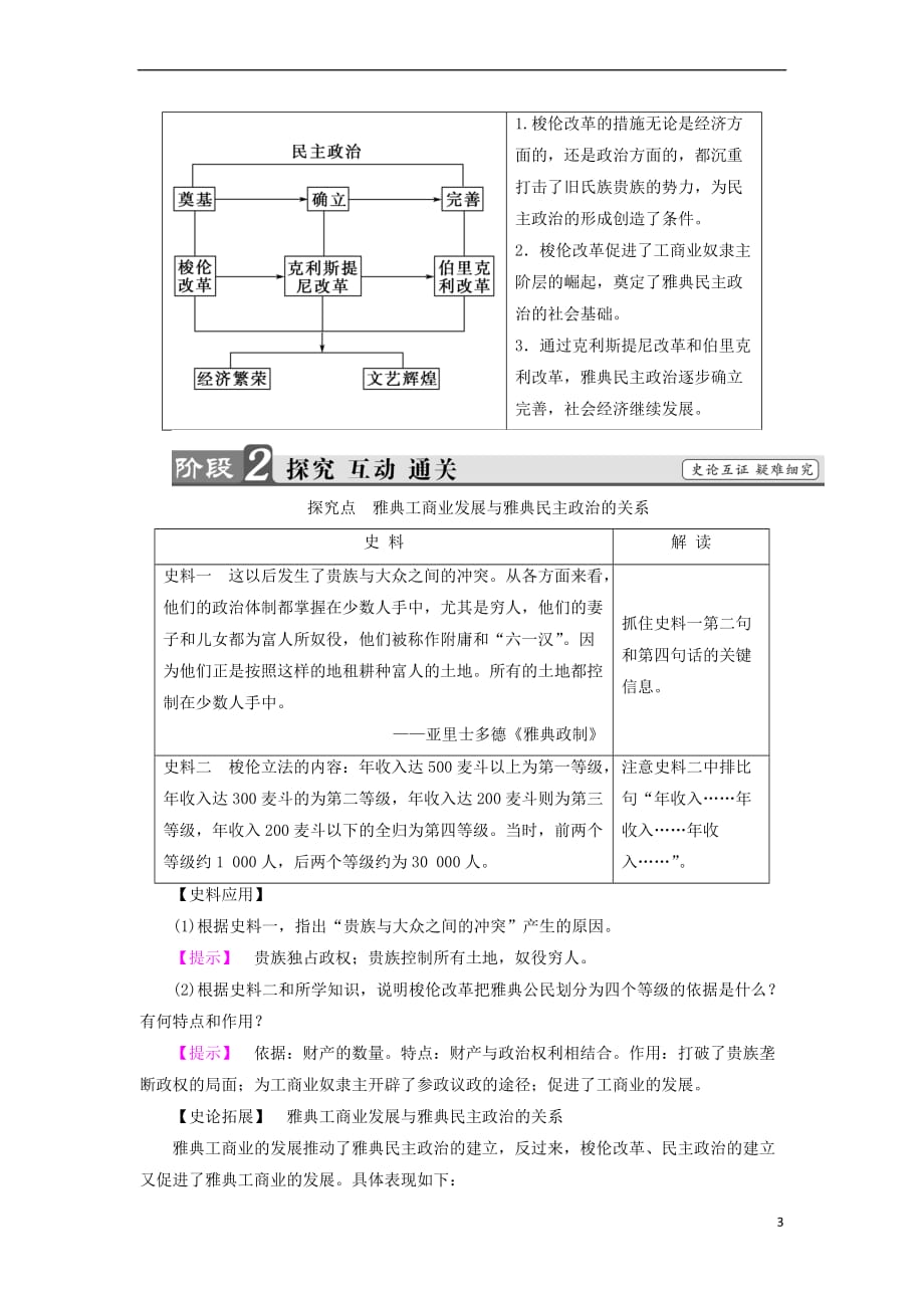 2017-2018学年高中历史 第一章 雅典梭伦改革 3 梭伦改革的历史作用学案（含解析）北师大版选修1_第3页