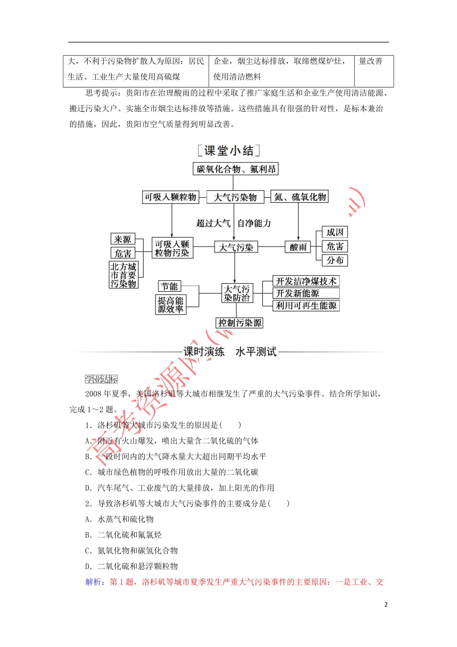 2017-2018年高中地理 第二章 环境污染与防治 第三节 大气污染及其防治练习 新人教版选修6_第2页