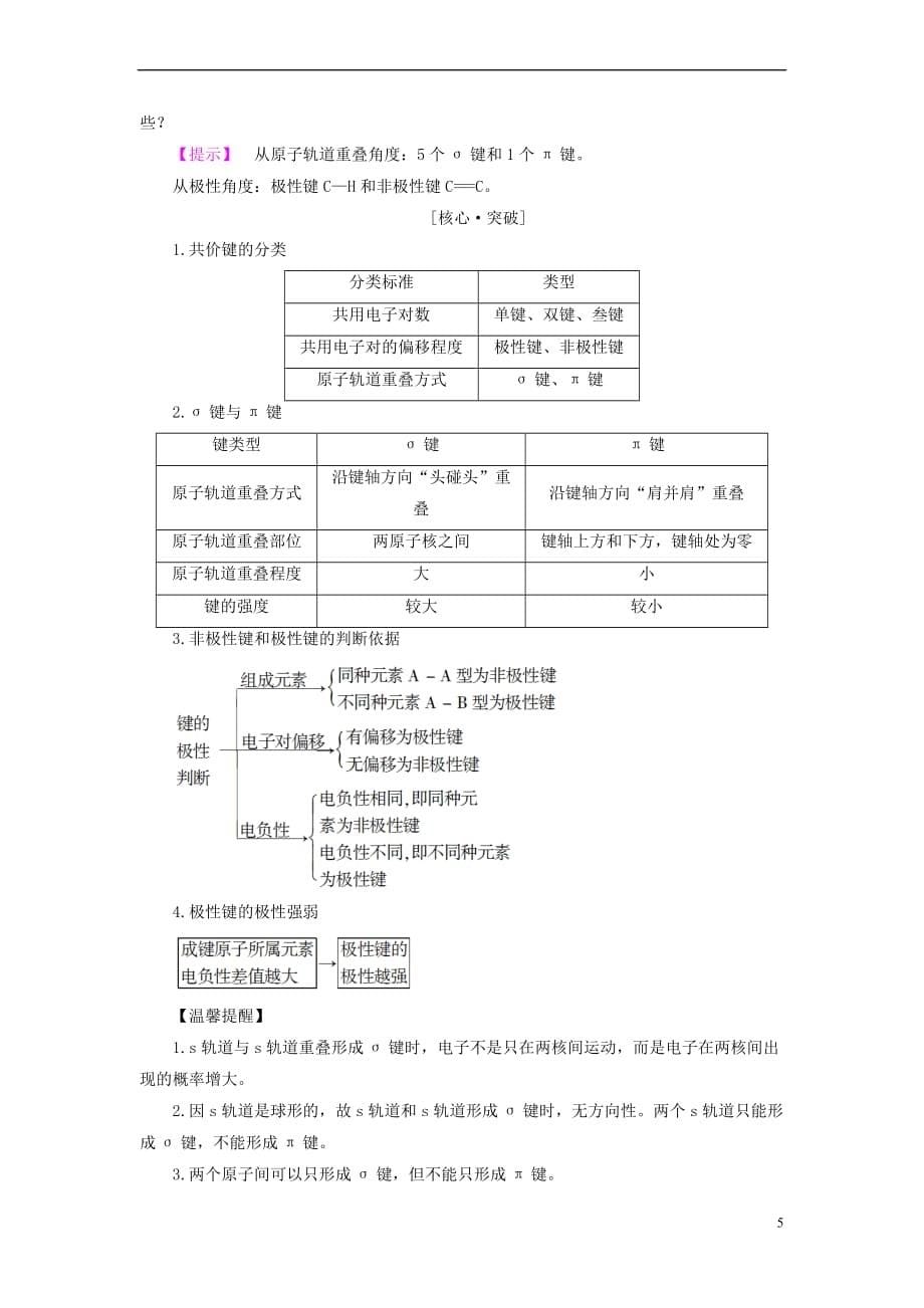 2017－2018年高中化学 专题3 微粒间作用力与物质性质 第3单元 共价键原子晶体（第1课时）共价键学案 苏教版选修3_第5页