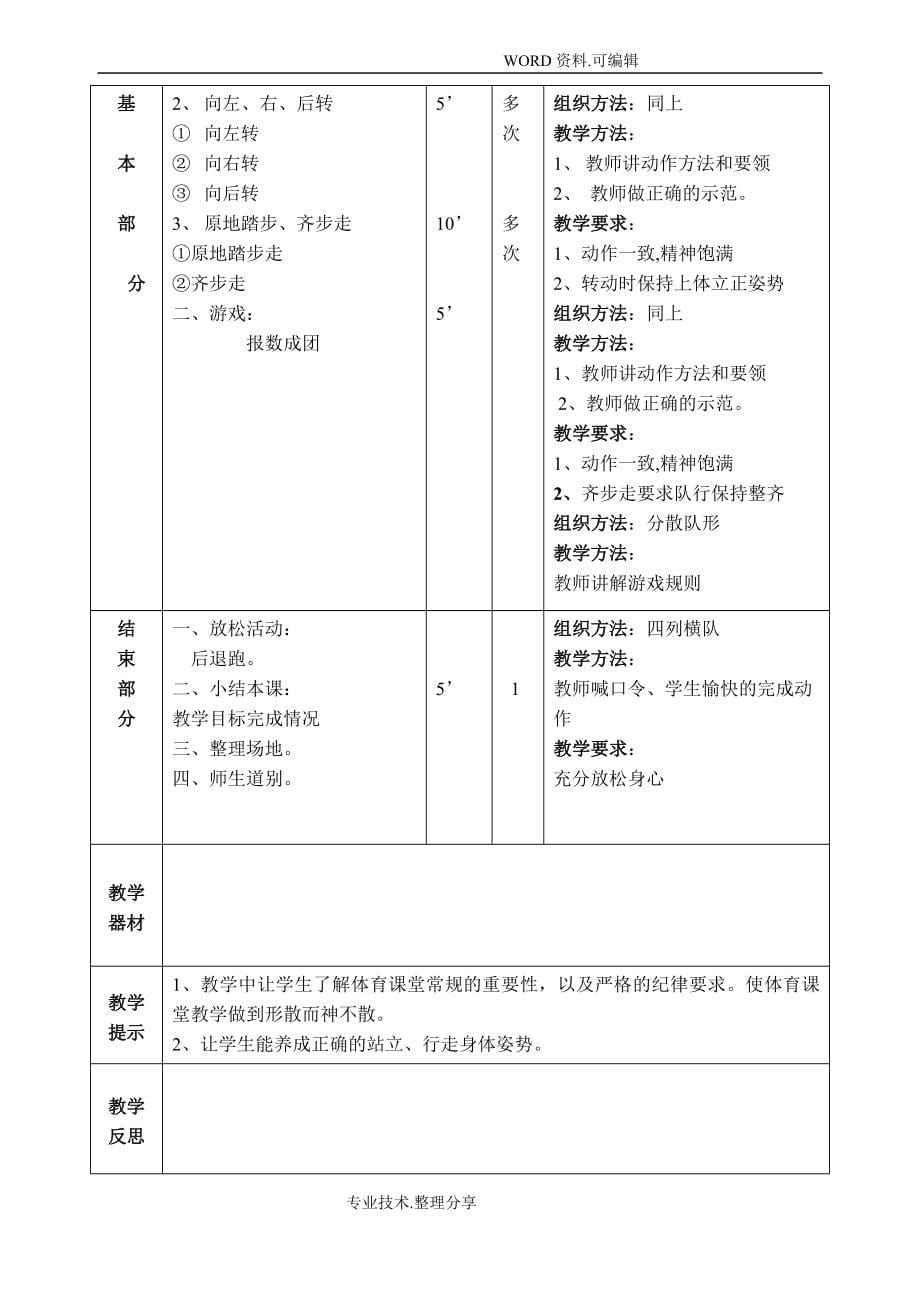 2018年五年级体育及健康课时教学案_第5页