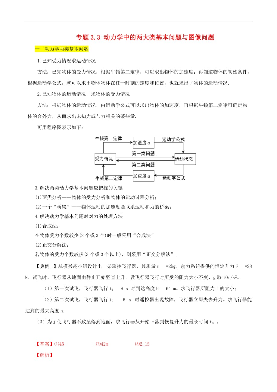 2017年高考物理（热点+题型全突破）专题3.3 动力学中的两大类基本问题与图像问题（含解析）_第1页