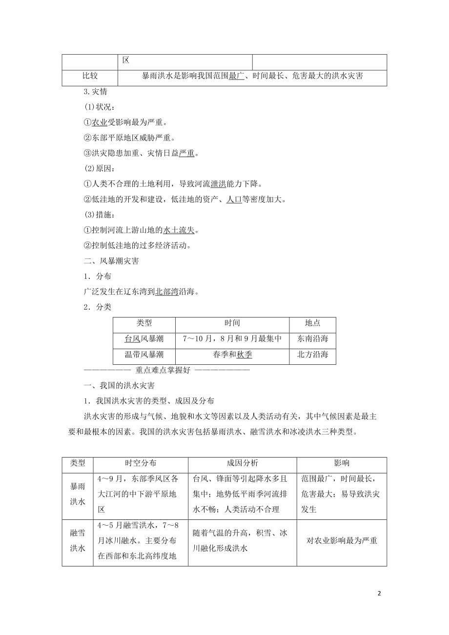 2017－2018学年高中地理 第二章 中国的自然灾害 第三节 中国的水文灾害教学案 新人教版选修5_第2页