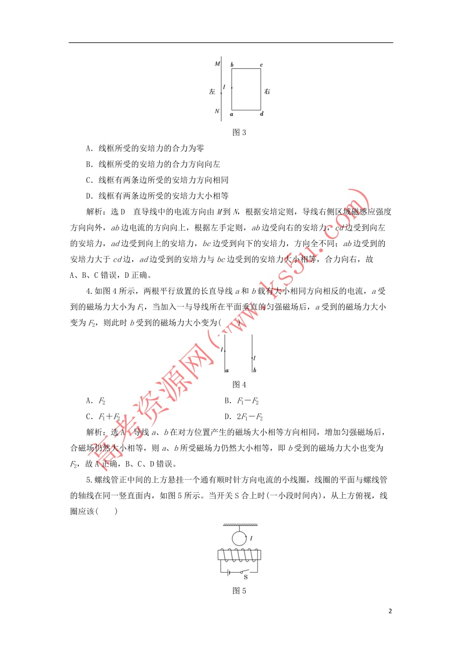 2017年高中物理 课时跟踪检测（十四）磁场对通电导线的作用—安培力 教科版选修3－1_第2页