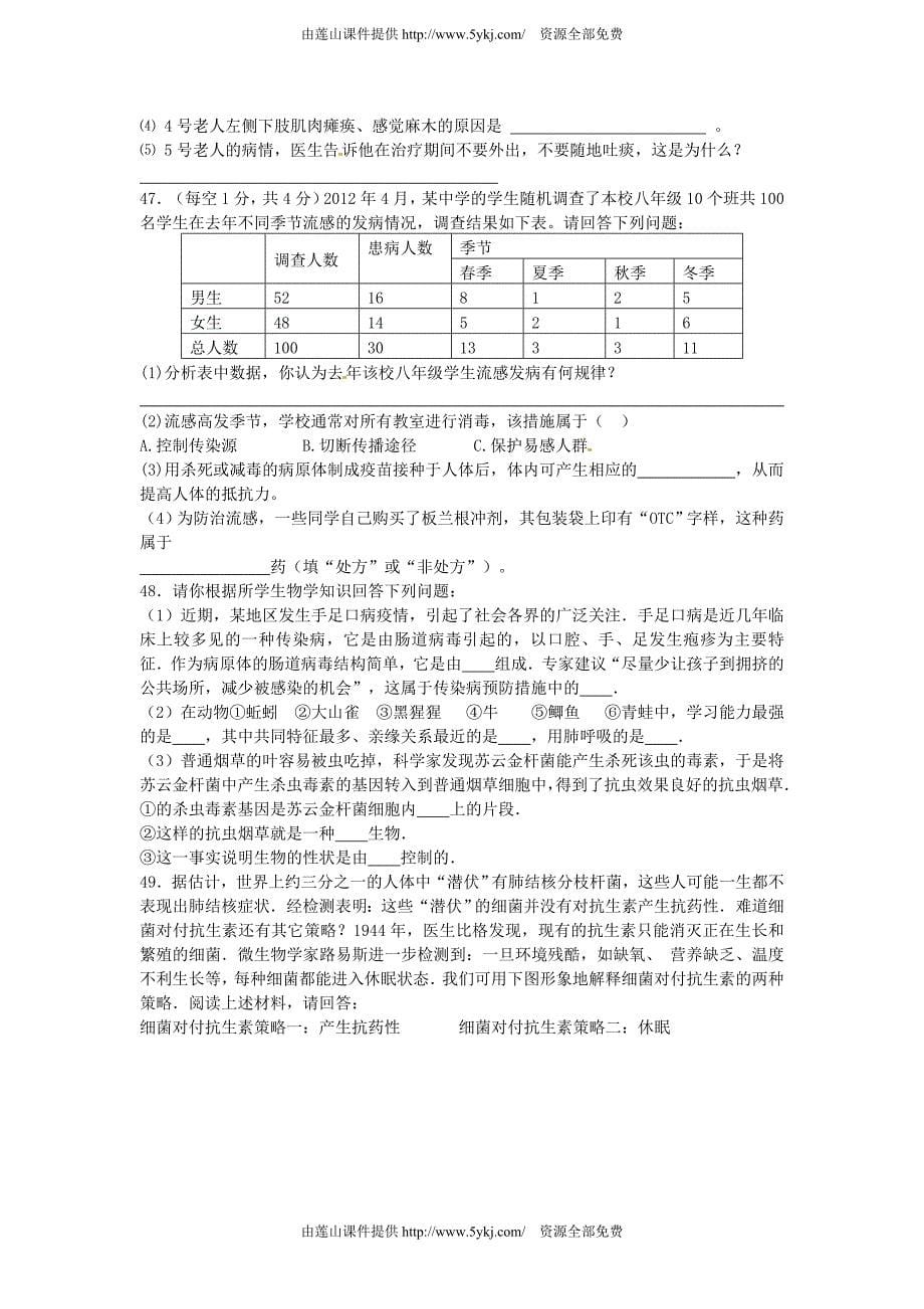 2014届中考生物二轮精品复习专题卷：传染病与其预防(19页,含13年新试题,考点+点评+详细解析)_第5页