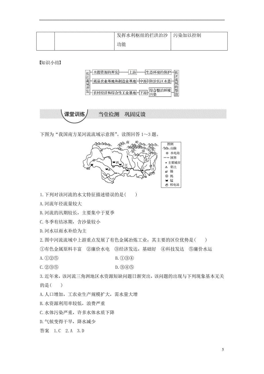 2017－2018学年高中地理 第四单元 区域综合开发与可持续发展 第一节 流域综合开发与可持续发展——以长江流域为例（2）同步备课教学案 鲁教版必修3_第5页