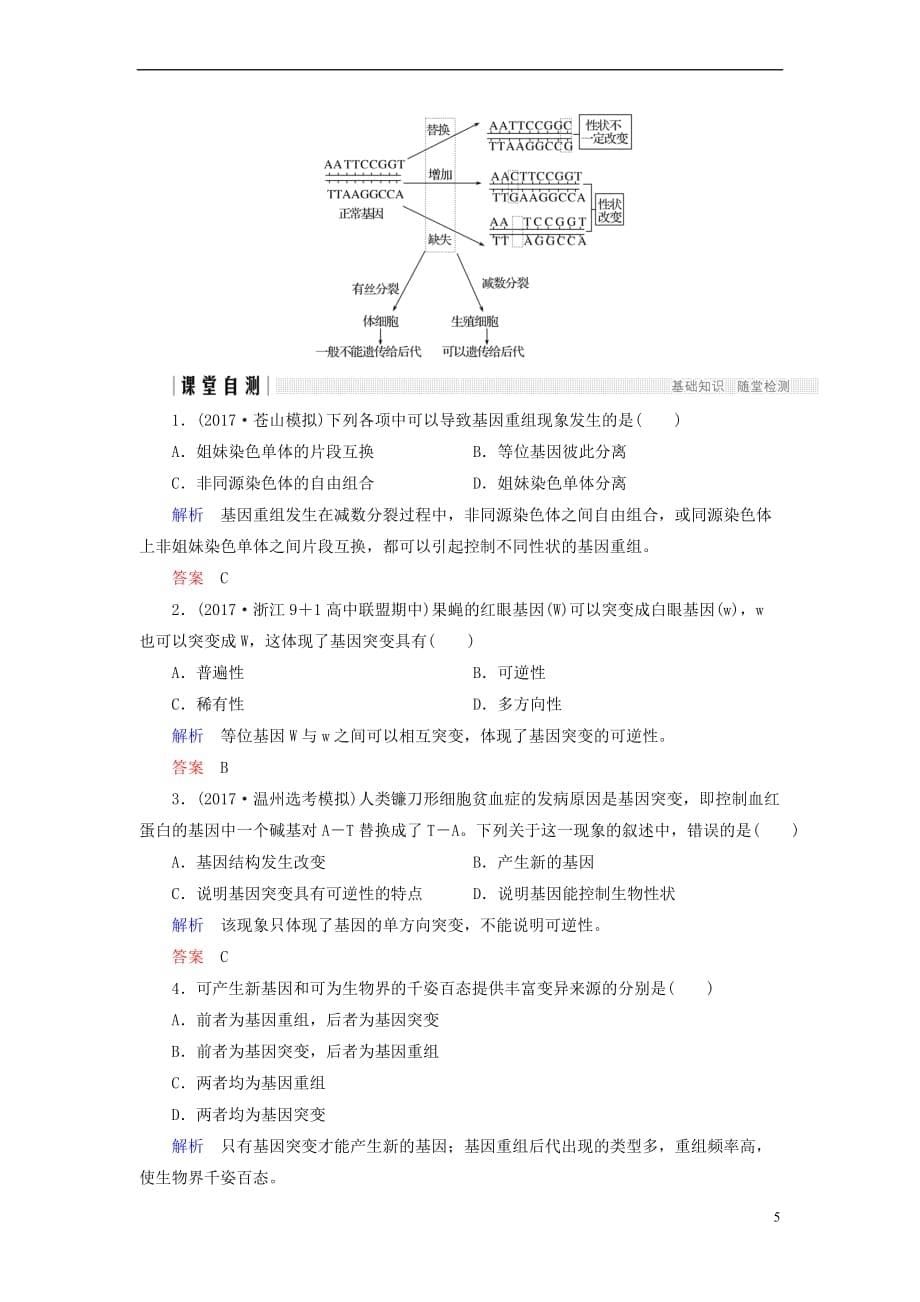 2017－2018学年高中生物 第四章 生物的变异 第15课时 生物变异的来源（ⅰ）同步备课教学案 浙科版必修2_第5页