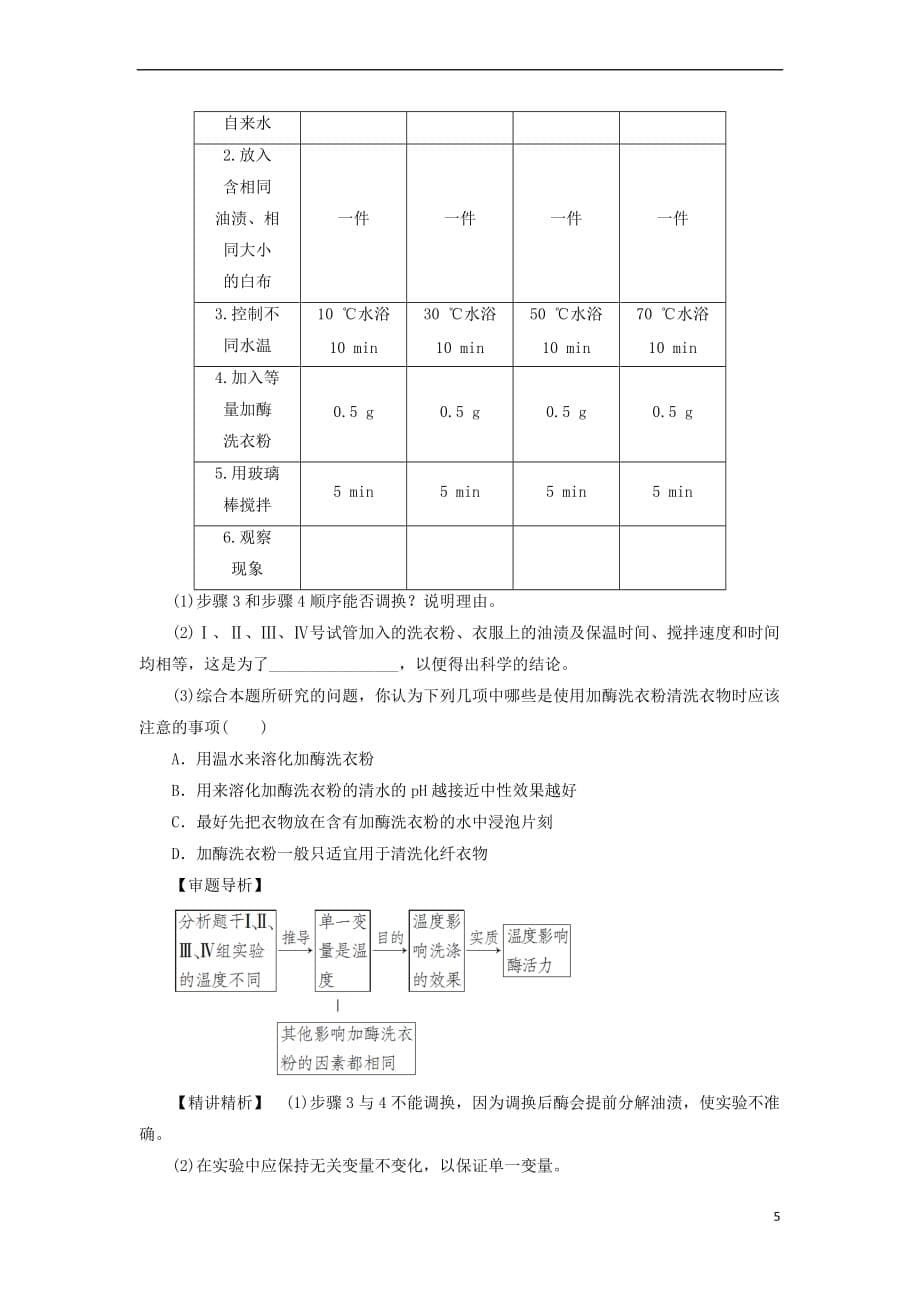 2017－2018学年高中生物 第3章 酶的制备及活力测 第3节 加酶洗衣粉的洗涤条件学业达标测评 中图版选修1_第5页