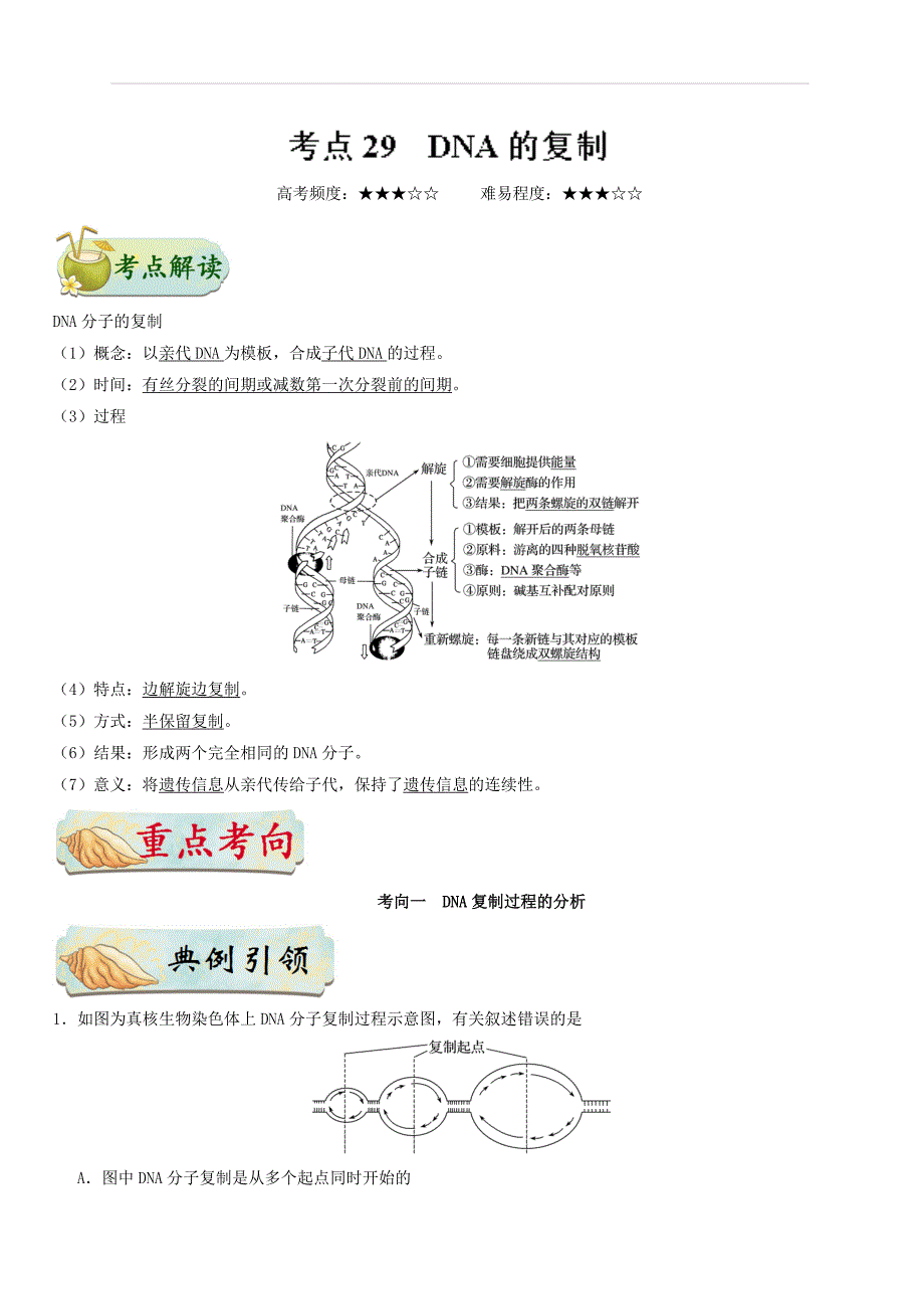 2019年高考生物考点一遍过考点29 DNA的复制 含解析_第1页