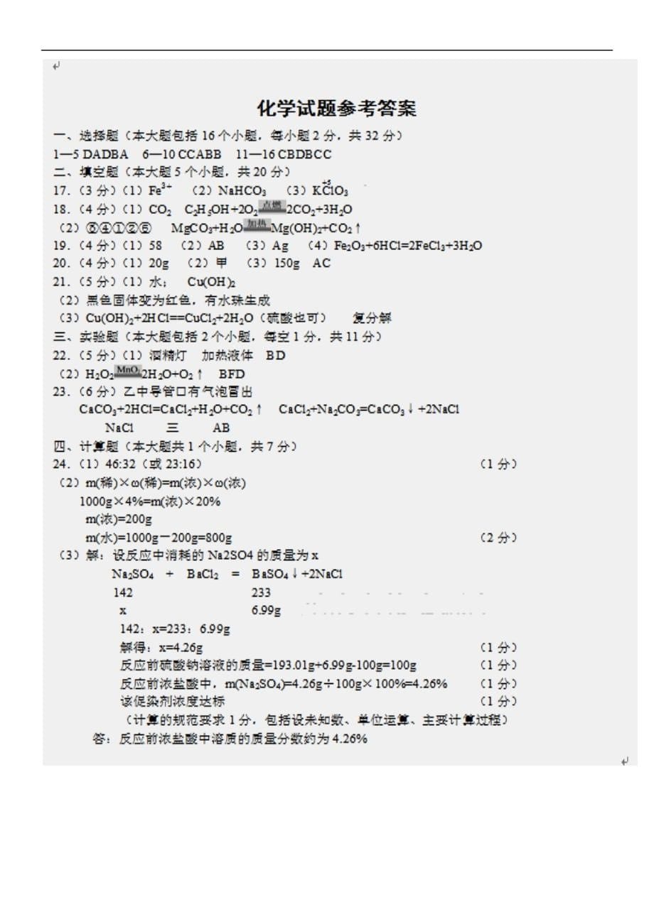 重庆市第八中学2016届九年级化学下学期第一次全真模拟试题.doc_第5页