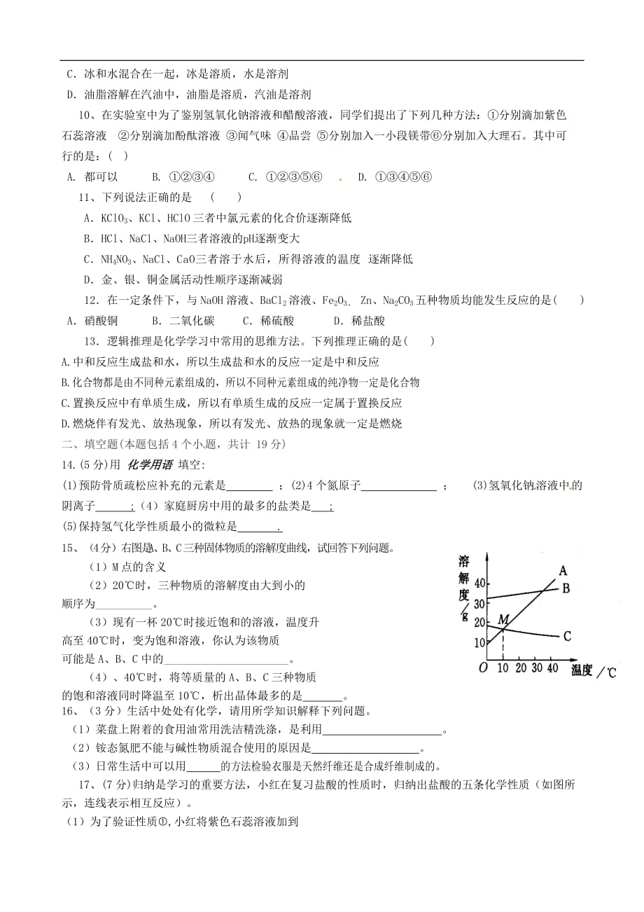 宁夏海原县第三中学2016届九年级化学第一次模拟考试试题（无答案）.doc_第2页