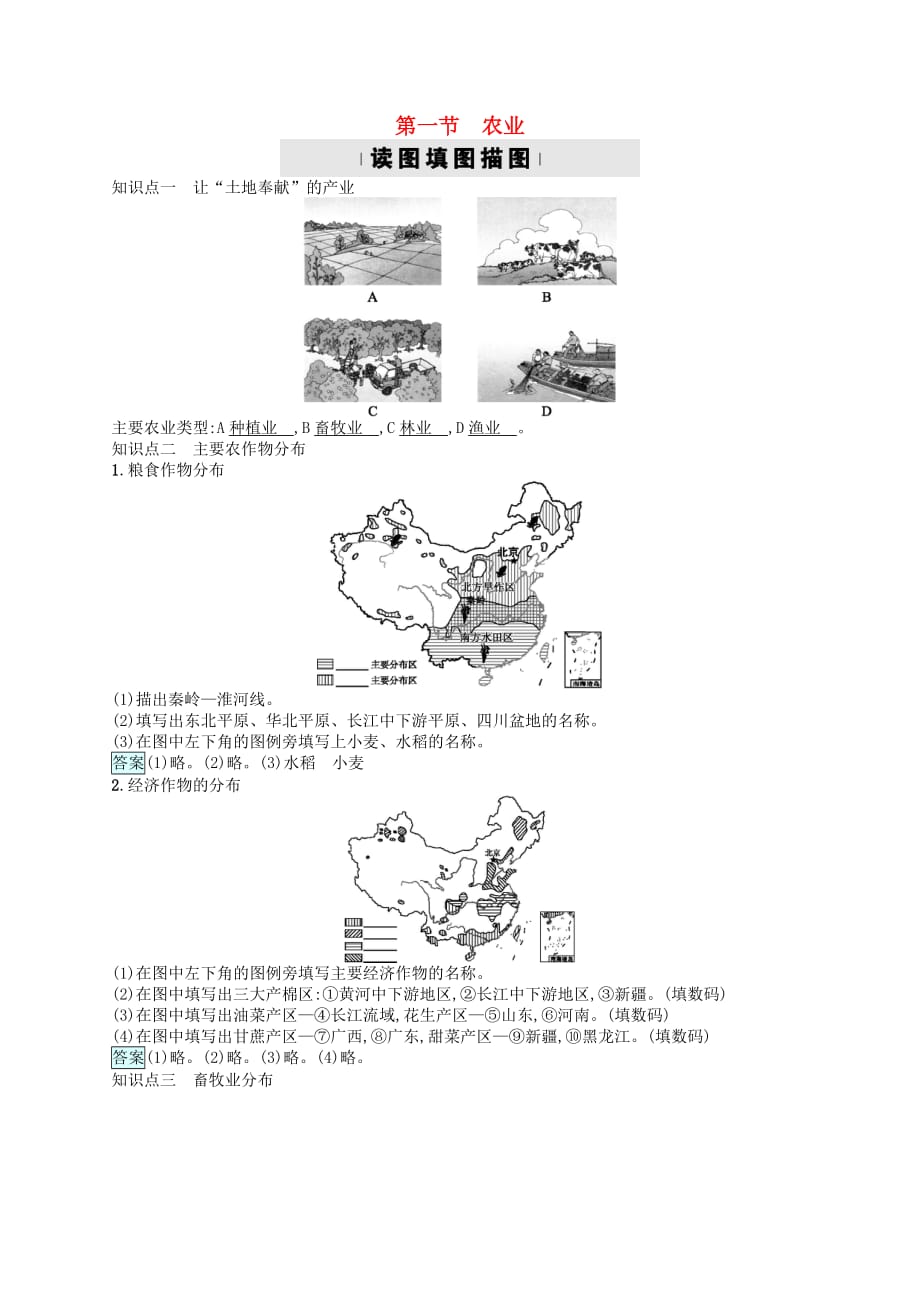 2017秋八年级地理上册 4.1 农业习题 （新版）湘教版_第1页