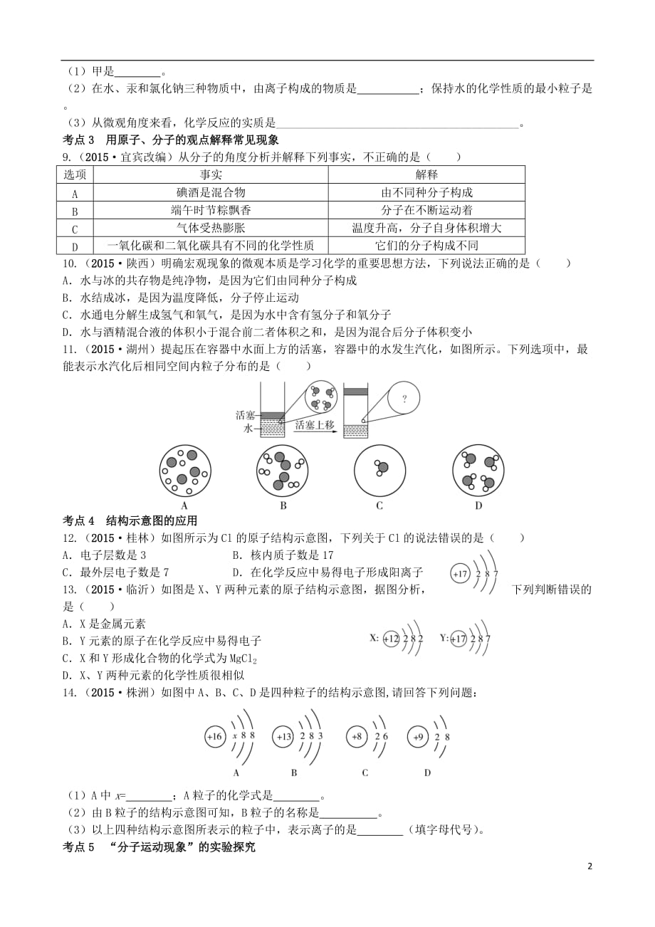 【领跑中考】（广东专版）2016中考化学一轮复习 第二单元 构成物质的微粒—分子、原子和离子课时作业 (2).doc_第2页