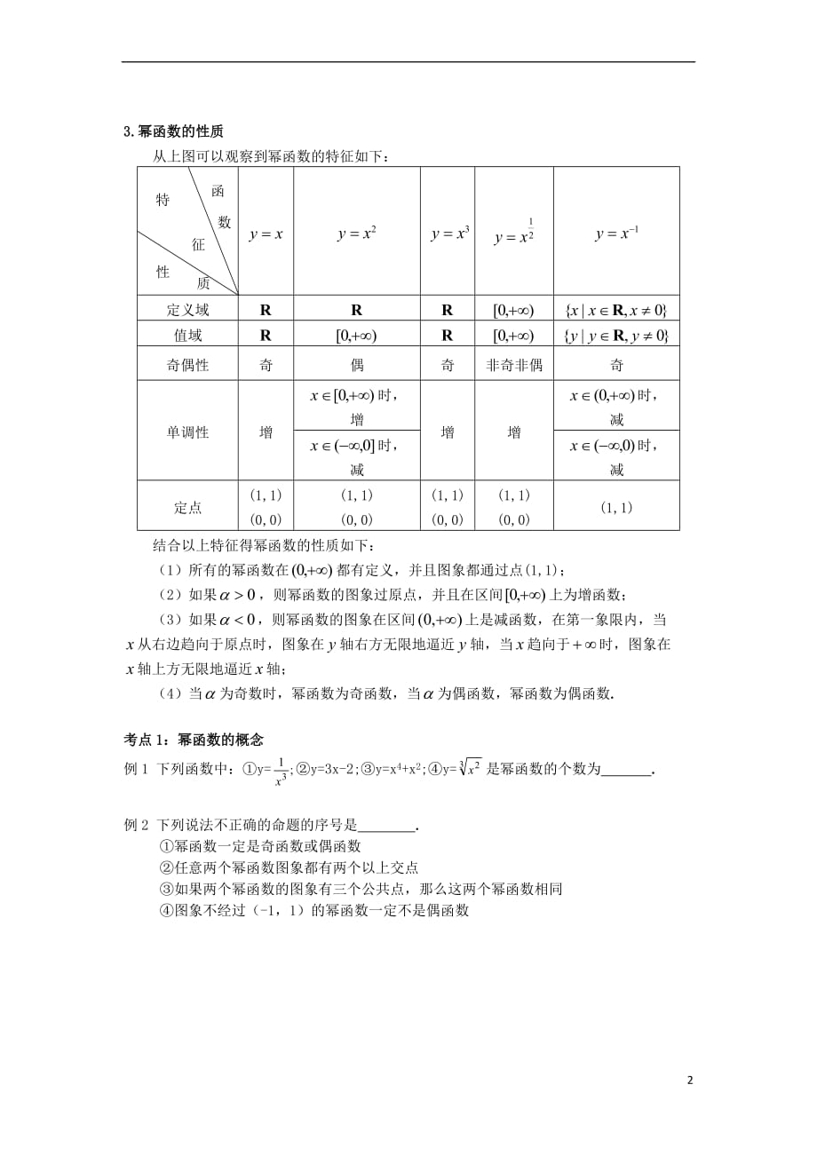 2017年高中数学 初升高课程衔接 第三章 对数函数、指数函数、幂函数 3.3幂函数教案 苏教版必修1_第2页