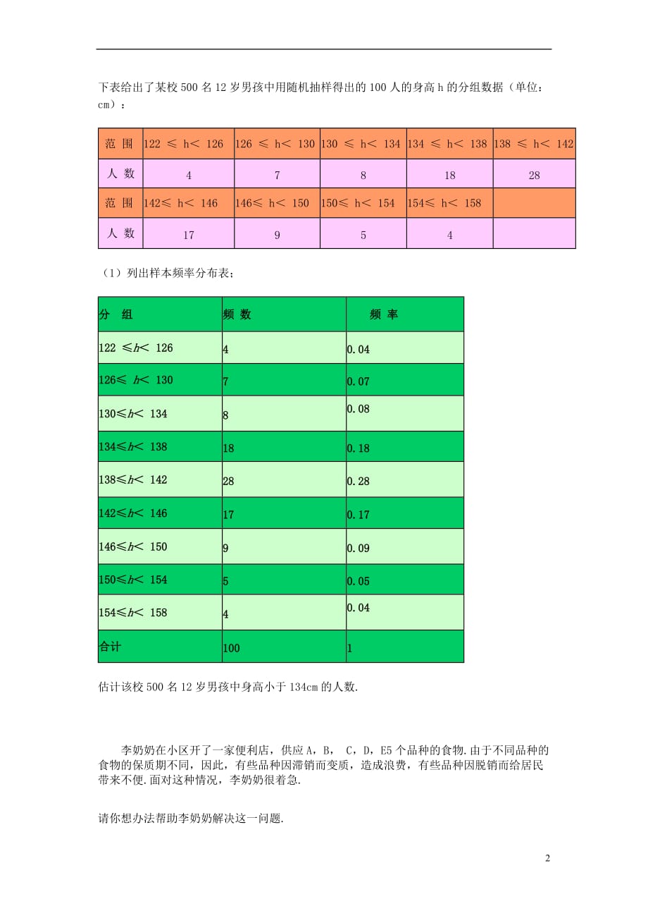 2017九年级数学上册 5.2 统计的简单应用学案（无答案）（新版）湘教版_第2页