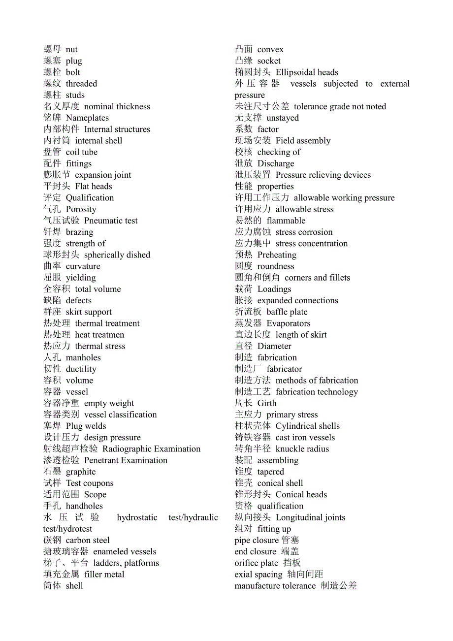 常用化工机械专业英语对照资料_第4页