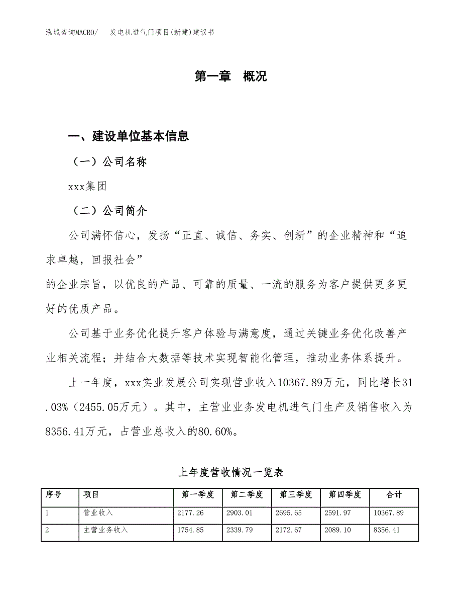 发电机进气门项目(新建)建议书.docx_第1页