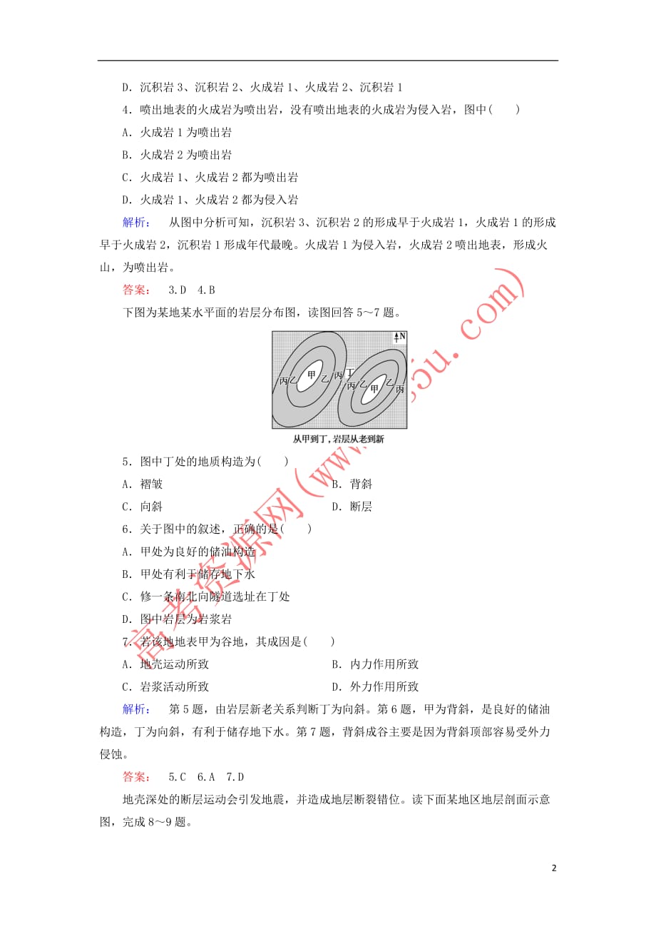 2017－2018学年高中地理 第四章 地表形态的塑造 4.2 山地的形成课时作业 新人教版必修1_第2页