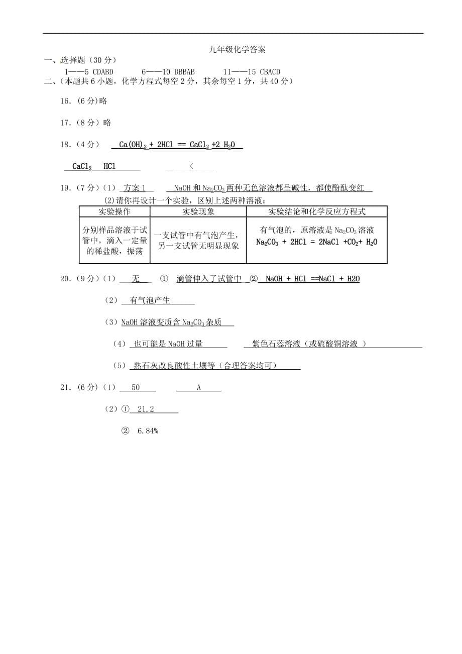 贵州省毕节市2016届九年级化学下学期第一次月考试题 新人教版.doc_第5页