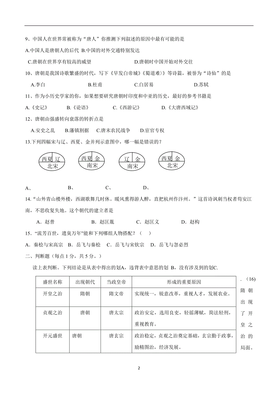 重庆市彭水苗族土家族自治县鹿角镇中学17—18学年下学期七年级第一次月考历史.doc_第2页