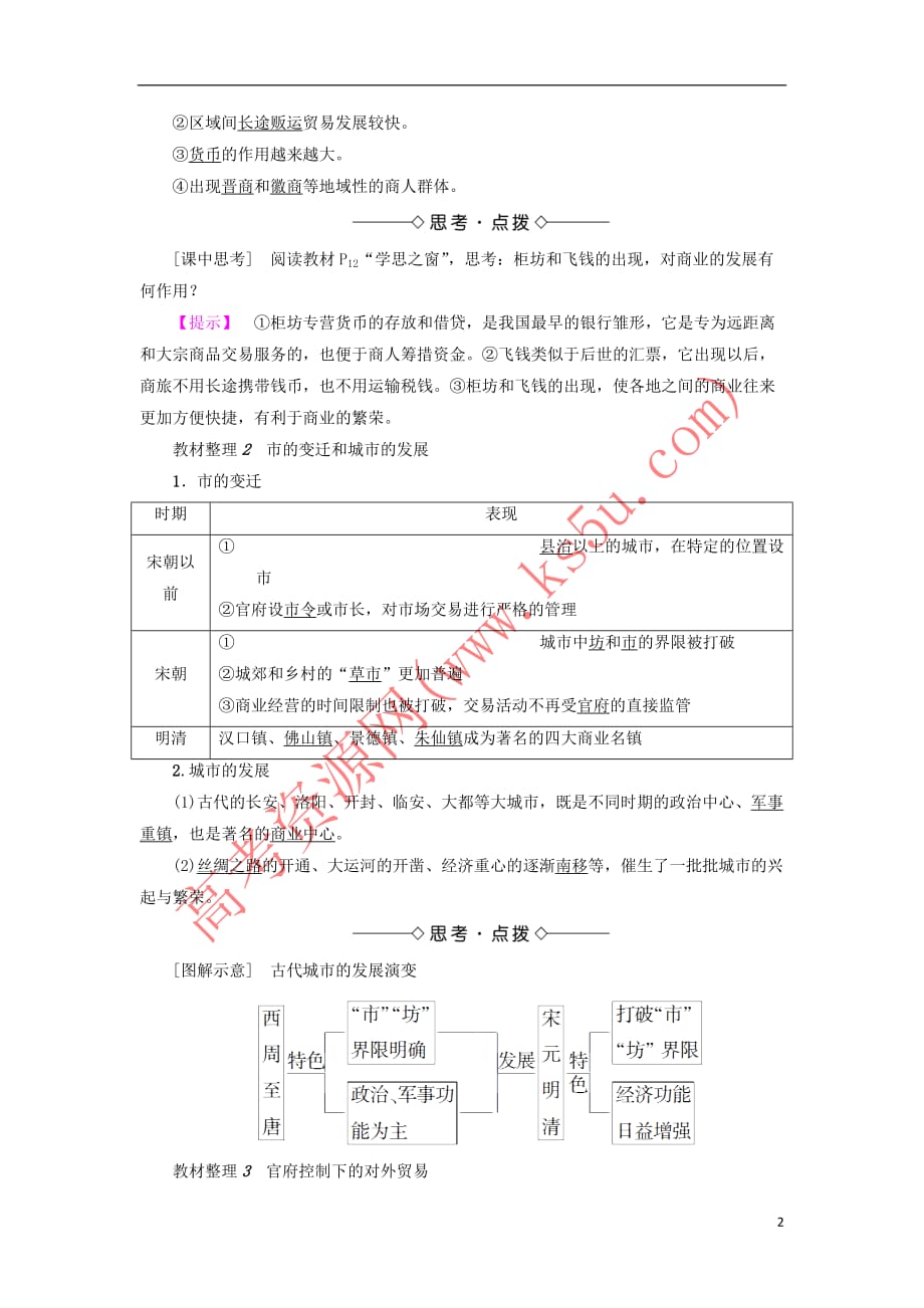 2017－2018学年高中历史 第1单元 古代中国经济的基本结构与特点 第3课 古代商业的发展教师用书 新人教版必修2_第2页