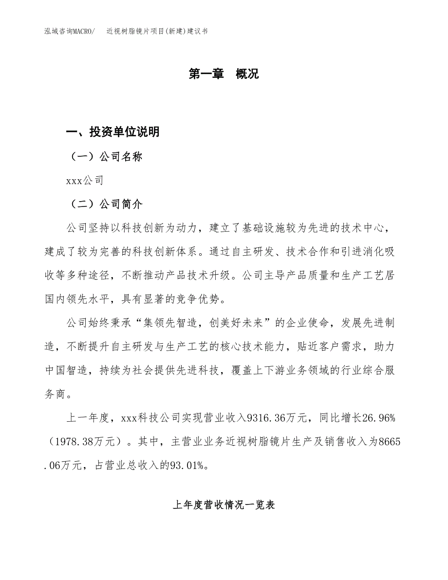 近视树脂镜片项目(新建)建议书.docx_第1页