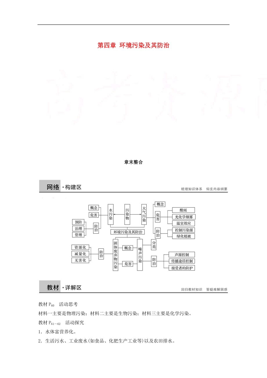 2017－2018学年高中地理 第四章 环境污染及其防治章末整合同步备课教学案 湘教版选修6_第1页