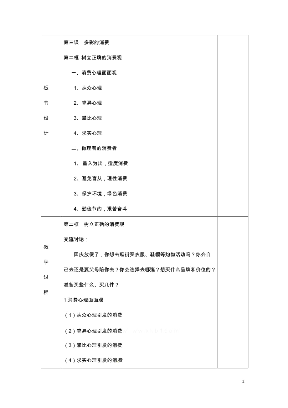 高一政治《1.3.2 树立正确的消费观》教案_第2页