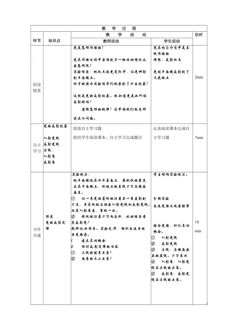 八年级物理《4.2光的反射》教案二_第1页