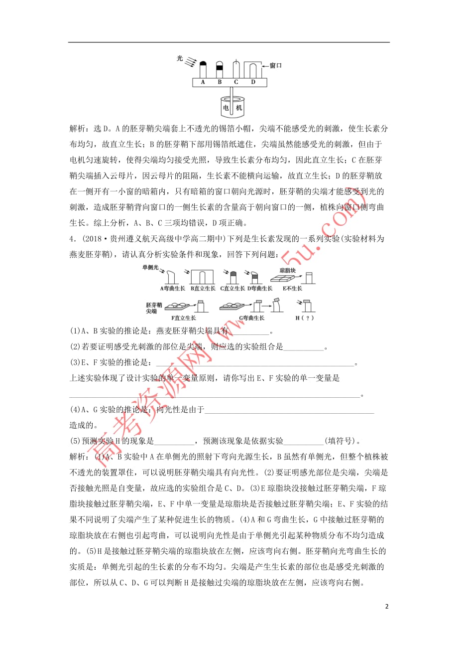 2018－2019学年高中生物 第二章 生物个体的稳态 第四节 植物生命活动的调节（一）知能演练轻巧夺冠 苏教版必修3_第2页