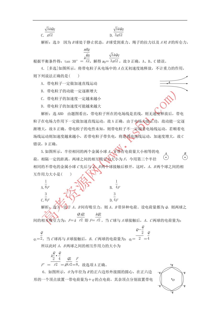 2018－2019学年高中物理 重难点强化练（一）电场力的性质（含解析）新人教版选修3-1_第2页