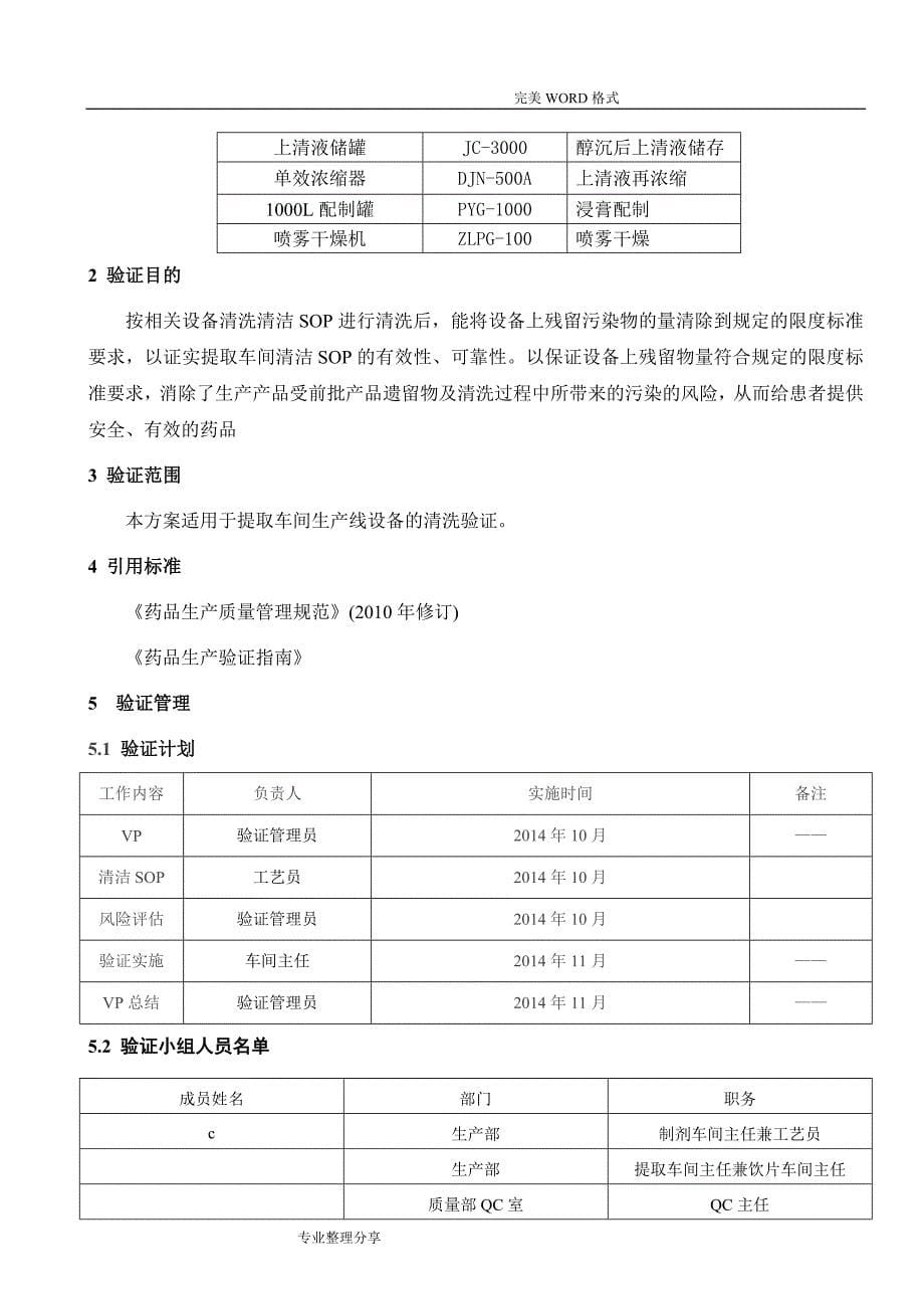 提取车间生产线清洁验证方案说明_第5页