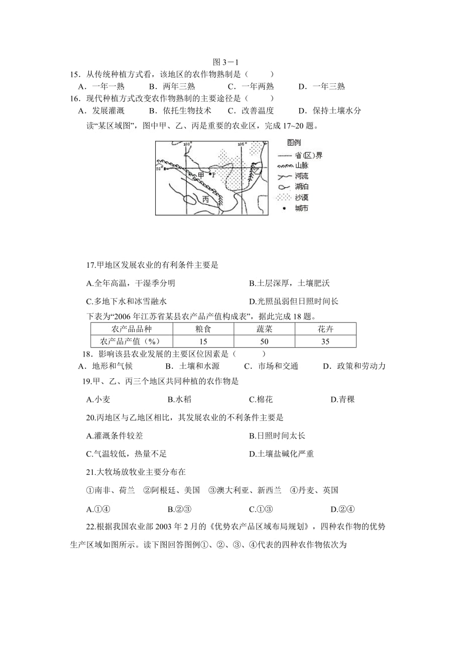 农业地域的形成和发展-单元测试卷_第3页