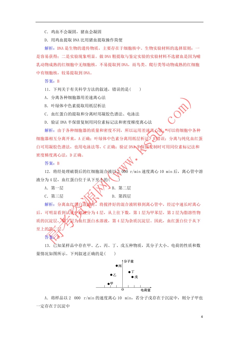 2018－2019学年高中生物 专题测试卷（五）dna和蛋白质技术 新人教版选修1_第4页