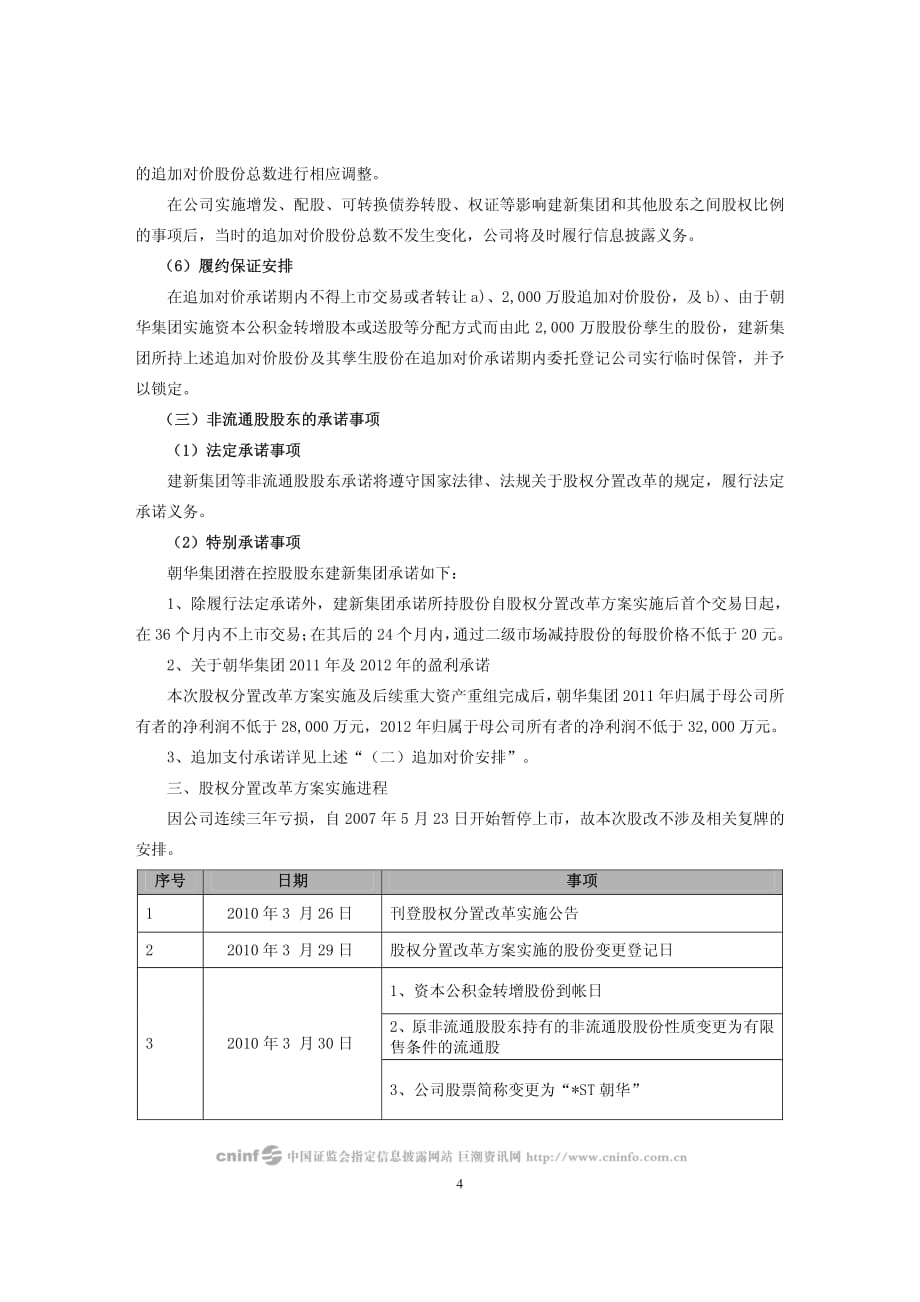 朝华科技集团股份有限公司股权分置改革方案实施公告_第4页