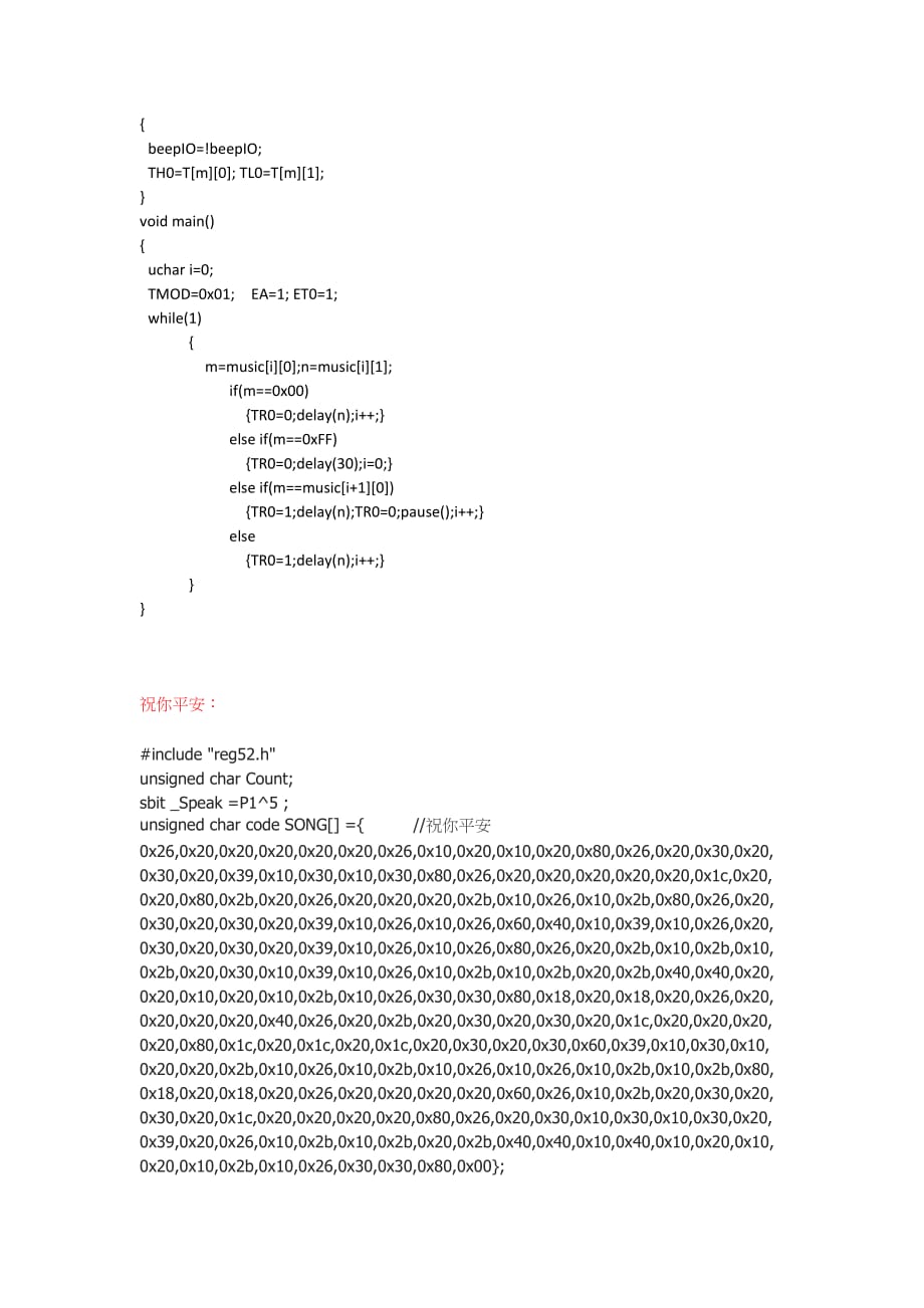 51单片机蜂鸣器播放音乐代码(生日快乐 两只蝴蝶 祝你平安)_第3页