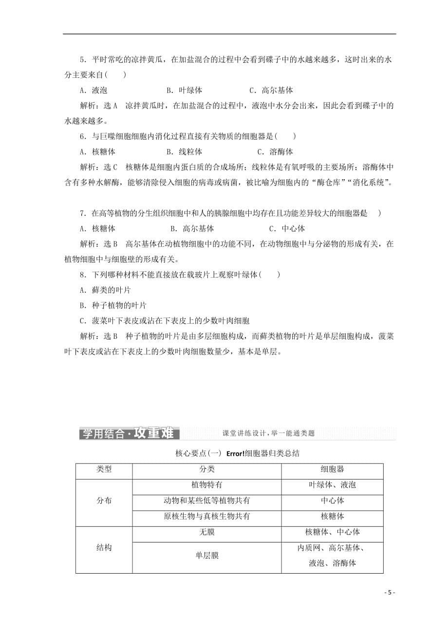 2018－2019学年高中生物 第三章 细胞的结构和功能 第二节 细胞的类型和结构 第2课时 细胞质和细胞器学案 苏教版必修1_第5页