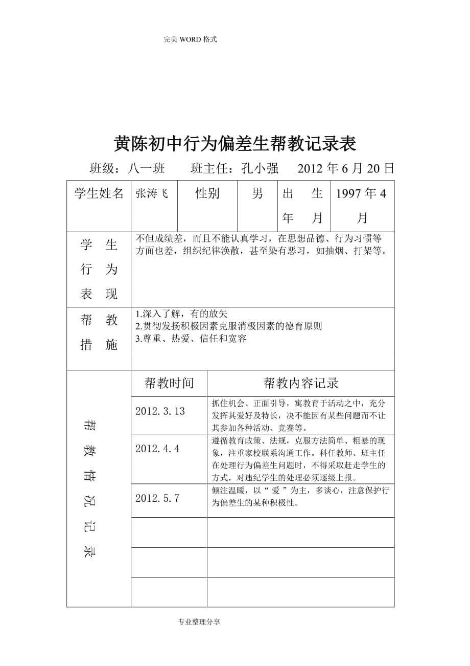 行为偏差学生帮教记录文本_第5页